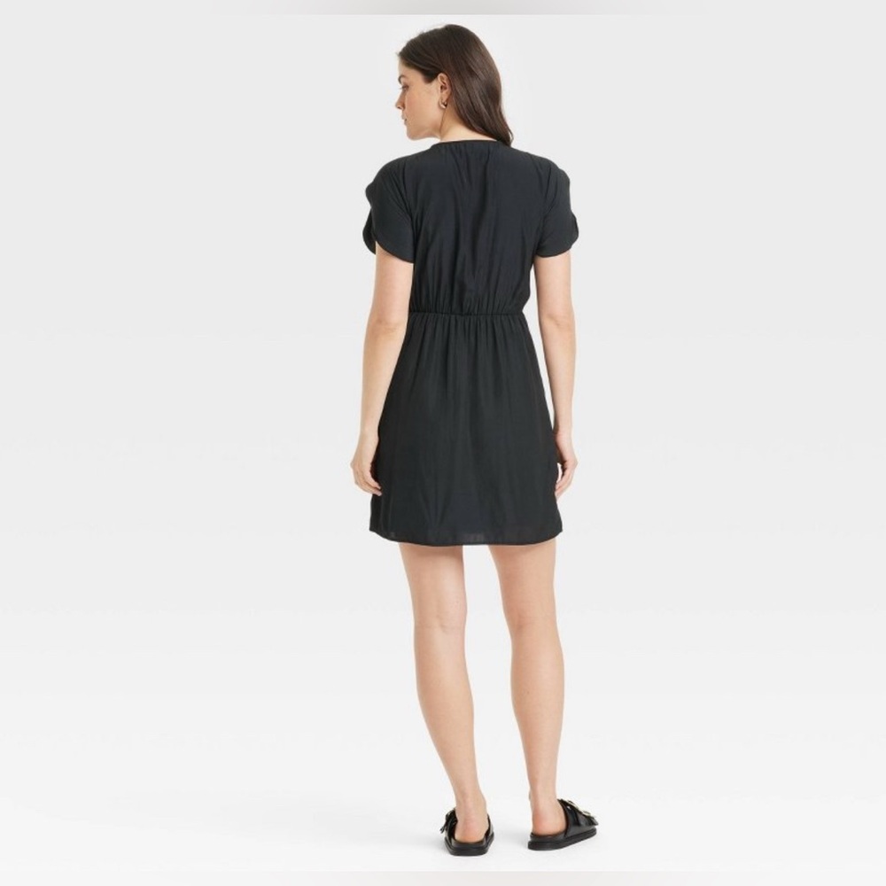 NWT Tie-Front Flutter Short Sleeve Mini A-Line Dress Universal Thread Black Med - Picture 2 of 12